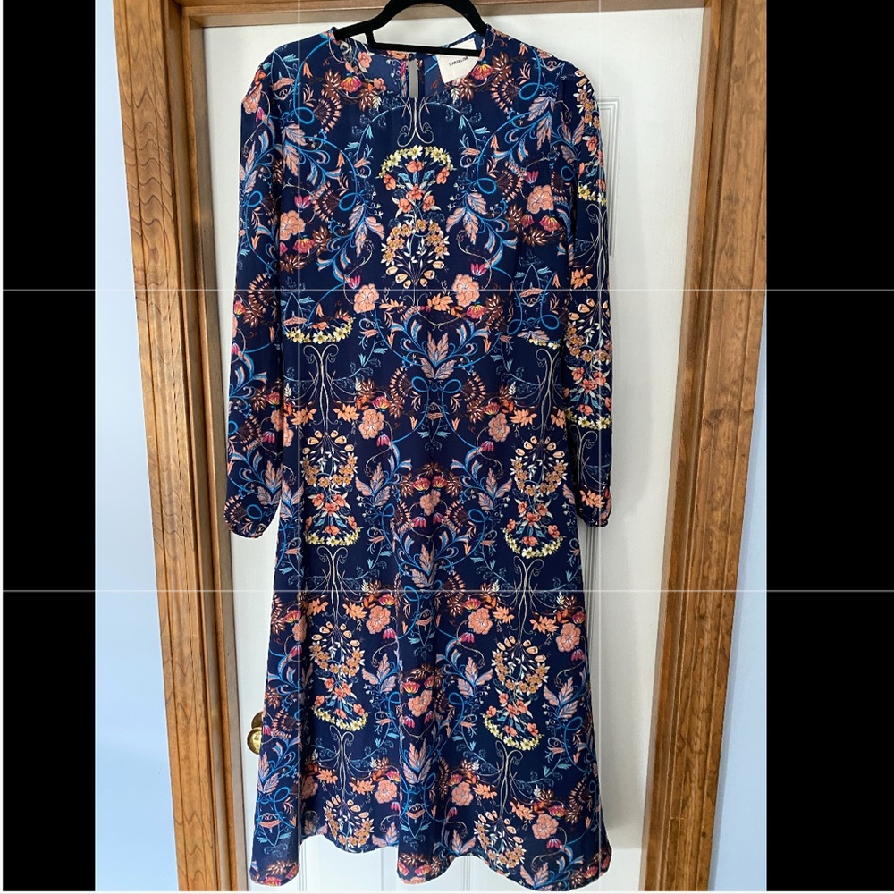 Garden Splendor Navy Blue Floral Print Dress